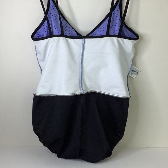 Trimshaper Purple and Black One Piece Polka Dot Swimsuit with V-Neckline - Picture 9 of 10